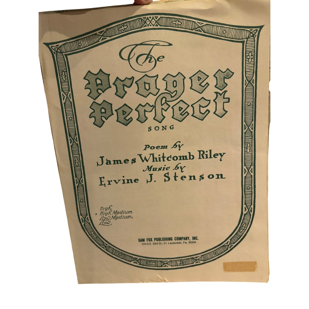 Vintage The Prayer Perfect Sheet Music James Whitcomb Riley Ervine J Stenson